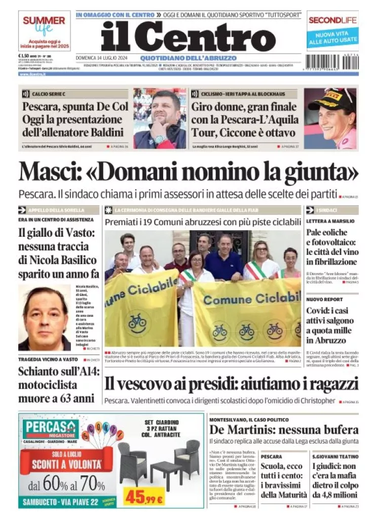 Prima-pagina-il centro-oggi-edizione-del-2024-07-14